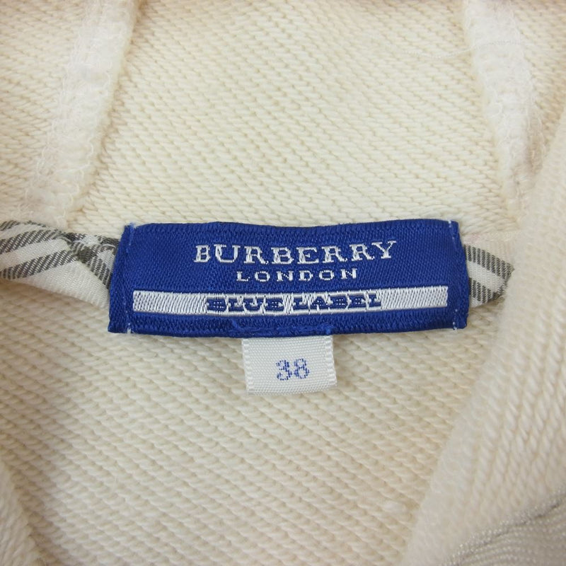 BURBERRY BLUE LABEL バーバリーブルーレーベル FAF34-684-02 ジップアップ スウェット パーカー オフホワイト系 38【中古】