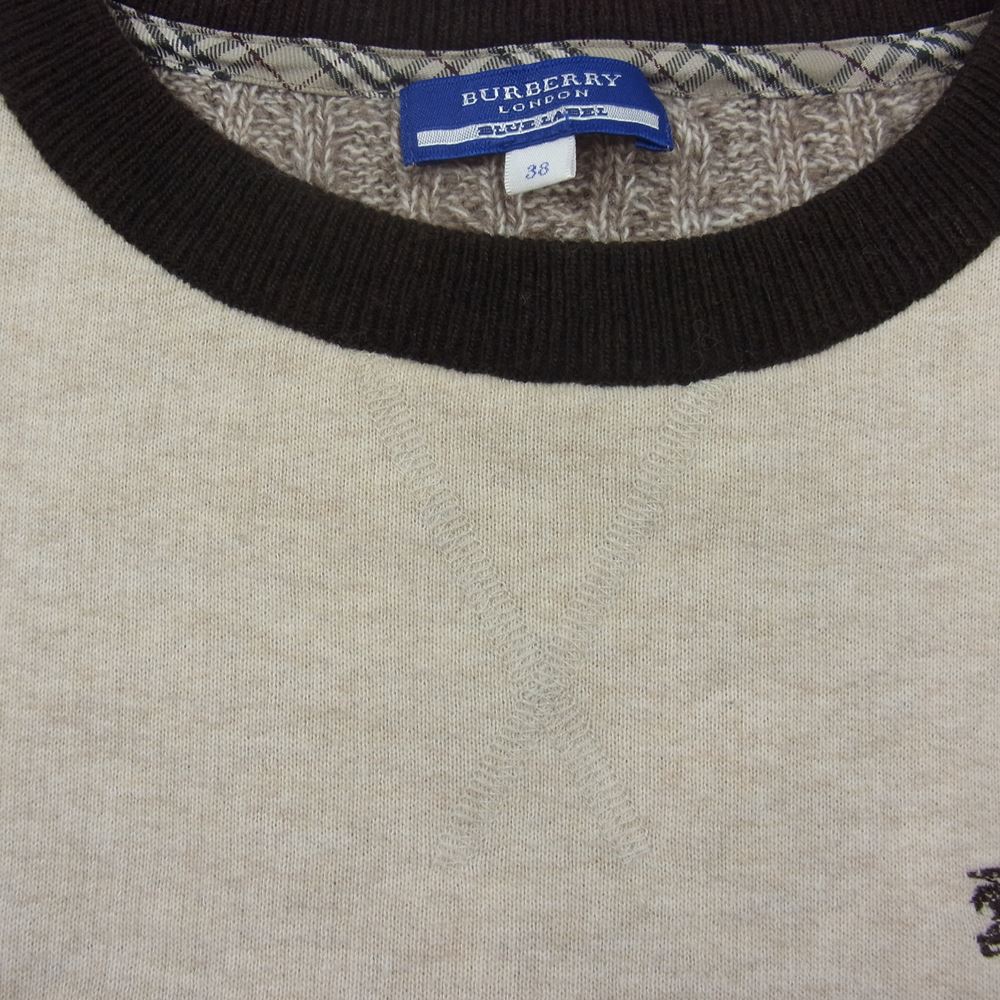BURBERRY BLUE LABEL バーバリーブルーレーベル E1N26-628-03 シルク アルパカ混 切替し ウール ニット ベージュ系 38【中古】