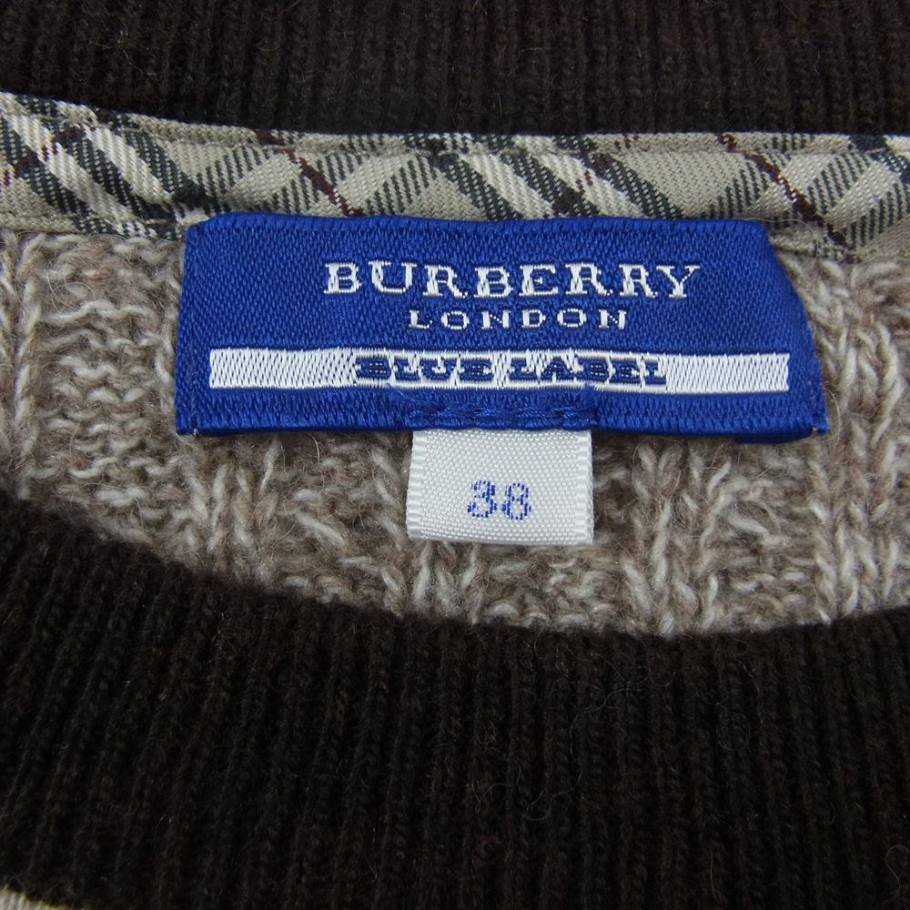 BURBERRY BLUE LABEL バーバリーブルーレーベル E1N26-628-03 シルク アルパカ混 切替し ウール ニット ベージュ系 38【中古】