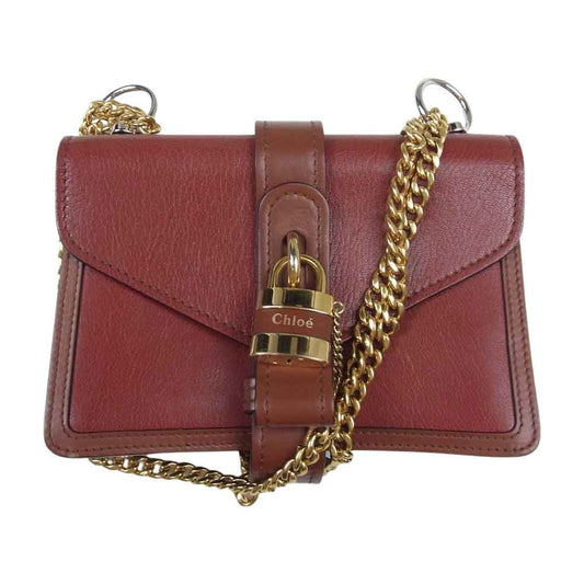 Chloe クロエ 01205765-9 Aby Leather Crossbody Bag アビー チェーン ショルダー バッグ ブラウン系【中古】