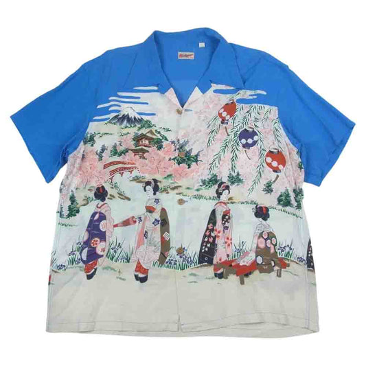 SUN SURF サンサーフ SS38030 HAWAIIAN SHIRT OLD JAPANESE SCENERY ハワイアン アロハ シャツ 和柄 ブルー系 ホワイト系 M【中古】