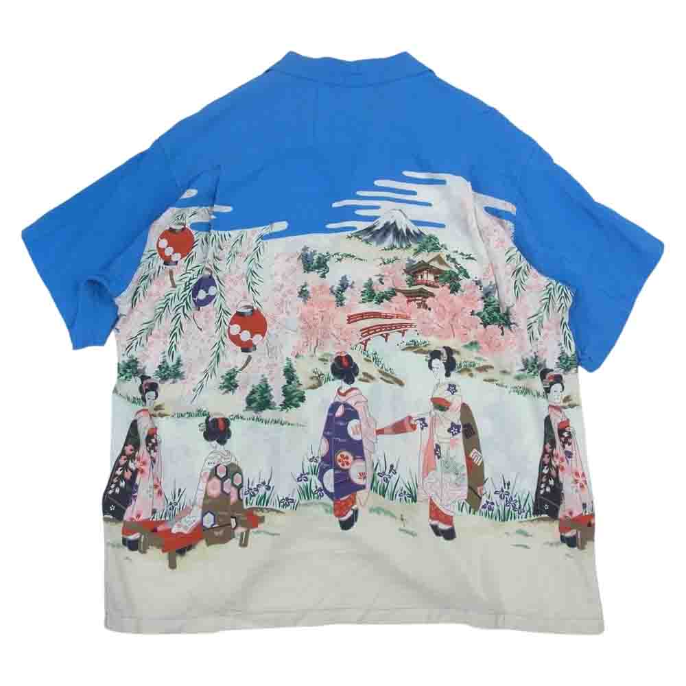 SUN SURF サンサーフ SS38030 HAWAIIAN SHIRT OLD JAPANESE SCENERY ハワイアン アロハ シャツ 和柄 ブルー系 ホワイト系 M【中古】