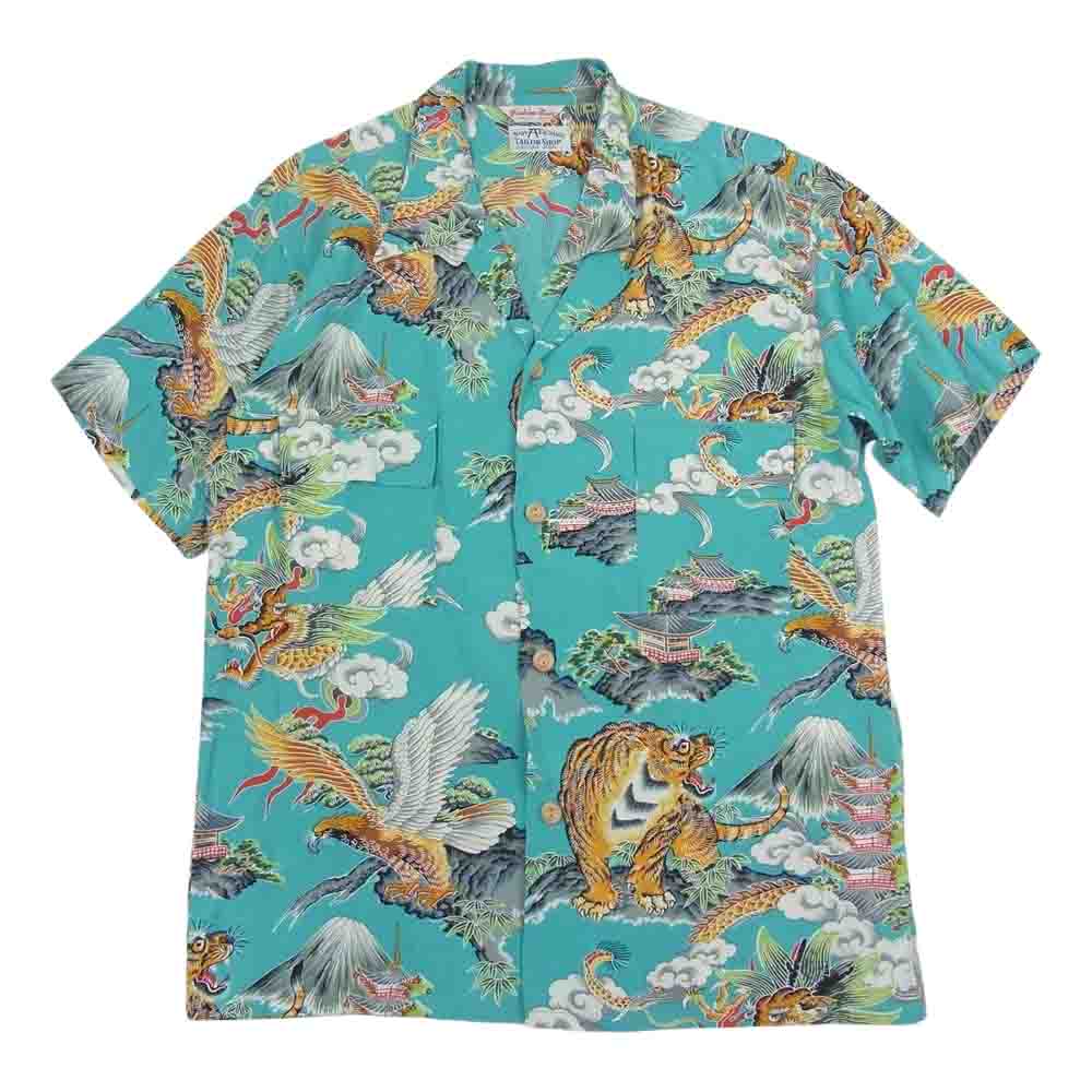 SUN SURF サンサーフ SS37577 SPECIAL EDITION スペシャルエディション TAILOR SHOP EAGLE TIGER DRAGON ハワイアン アロハ シャツ グリーン系 M【中古】