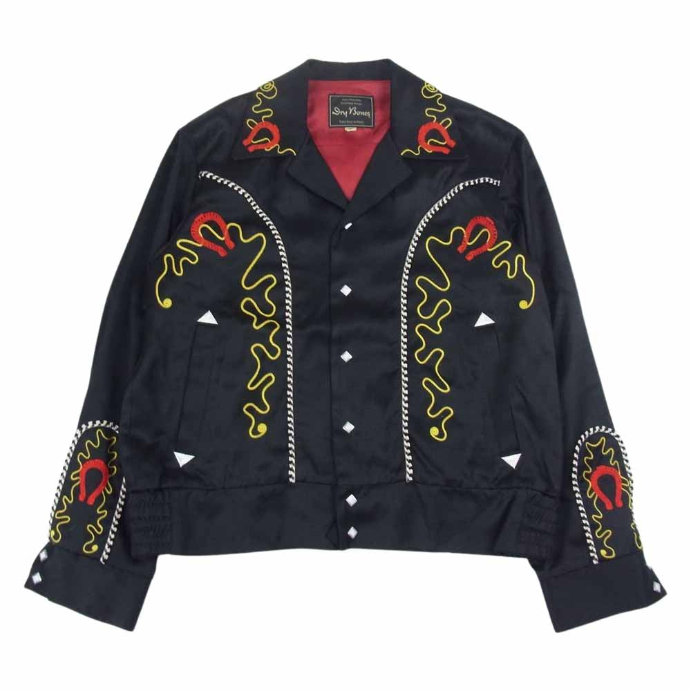 Dry Bones ドライボーンズ Horseshoe Western Style Satin Jacket　ホースシュー刺繍 ウェスタン ジャケット ブラック系 M【中古】
