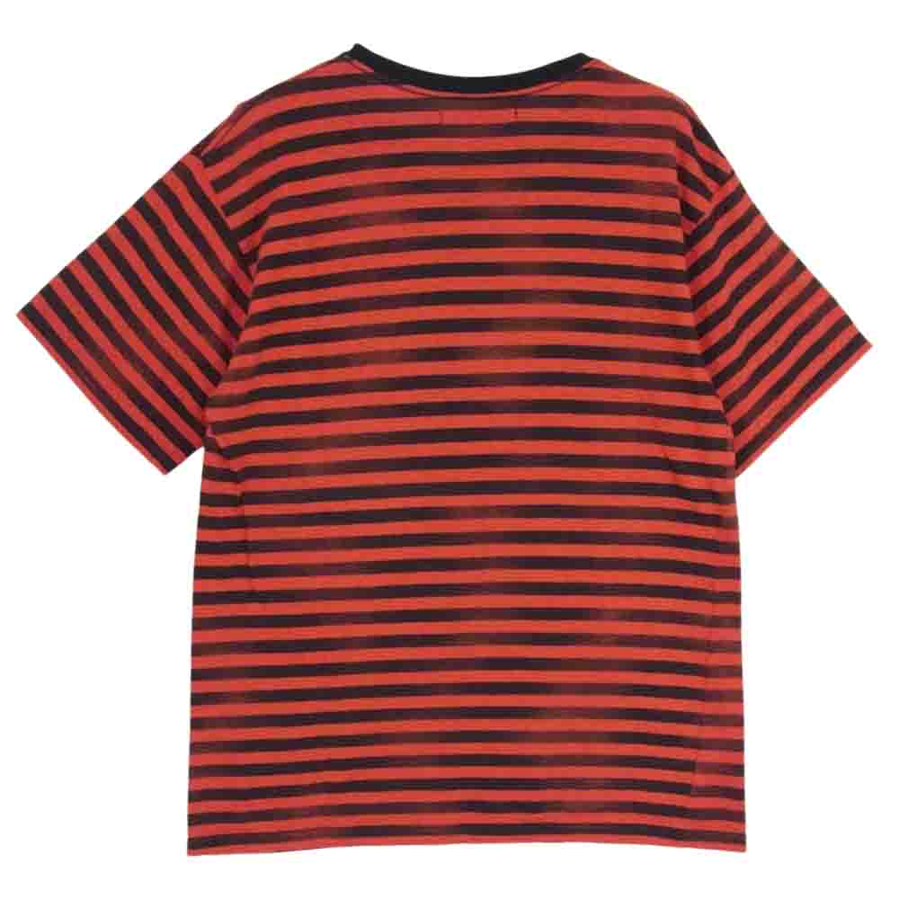 MINEDENIM マインデニム 22SS 2206-6001-17-M2 Hazy Border T-SH 掠れ ボーダー プリント 半袖 Tシャツ レッド系 M【中古】