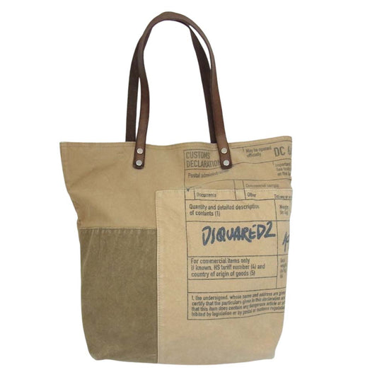 DSQUARED2 ディースクエアード パッチワーク レザー キャンバス トート バック ベージュ系【中古】