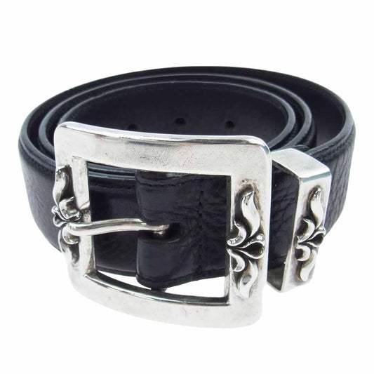 CHROME HEARTS クロムハーツ（原本有） 1.5 OJT 3PC 3ピース スクエアバックル レザー ベルト シルバー系 ブラック系 36【中古】
