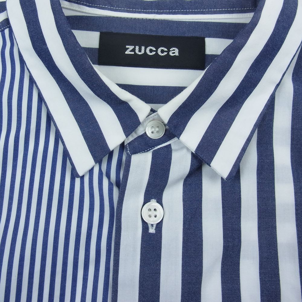 ZUCCa ズッカ CZ06-FJ530 ストライプ 切替 ドッキング 長袖 Tシャツ ネイビー系 ホワイト系 S【中古】