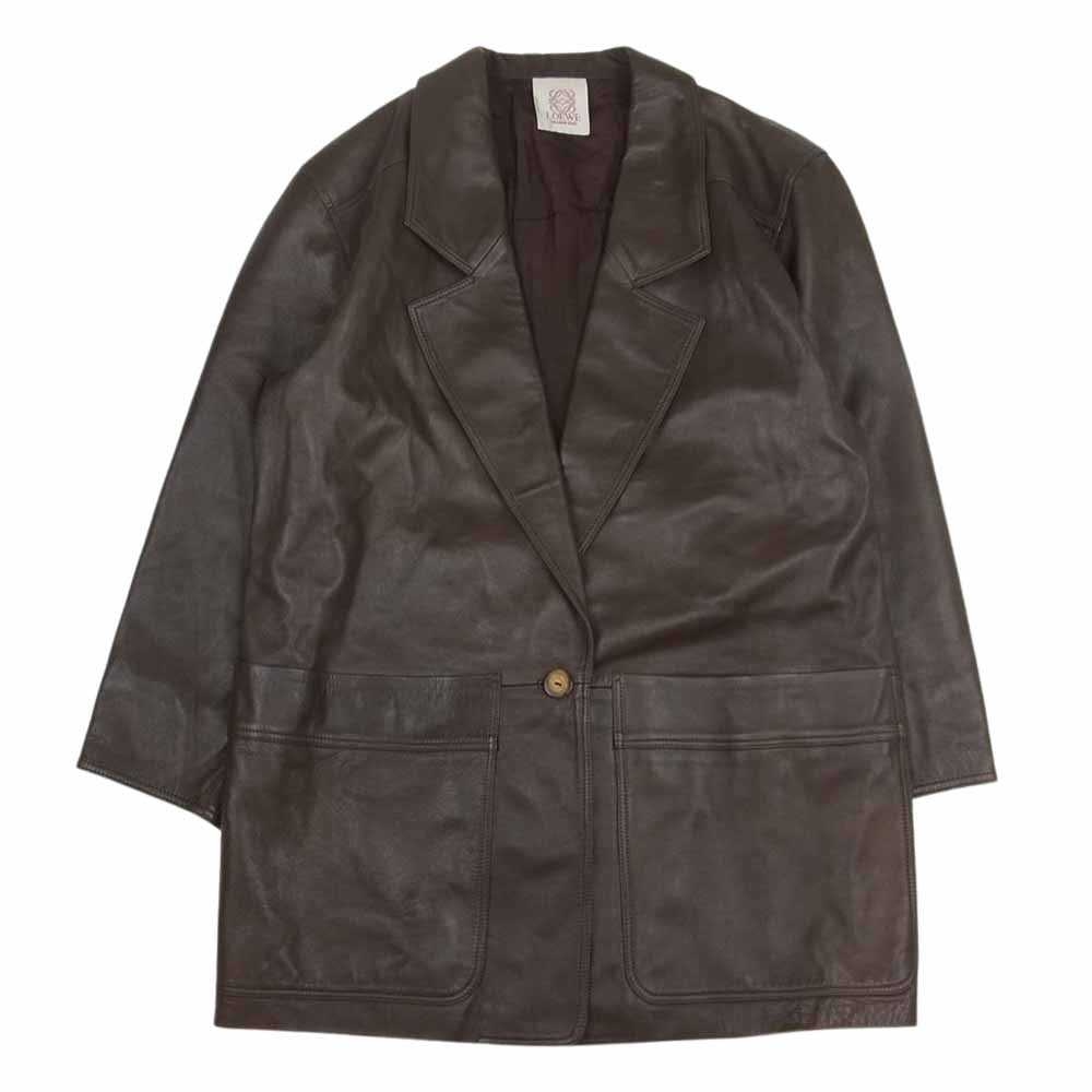 LOEWE ロエベ 4147 アナグラム ロゴ ボタン ラムレザー コート ジャケット ブラウン系 42【中古】