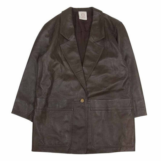 LOEWE ロエベ 4147 アナグラム ロゴ ボタン ラムレザー コート ジャケット ブラウン系 42【中古】