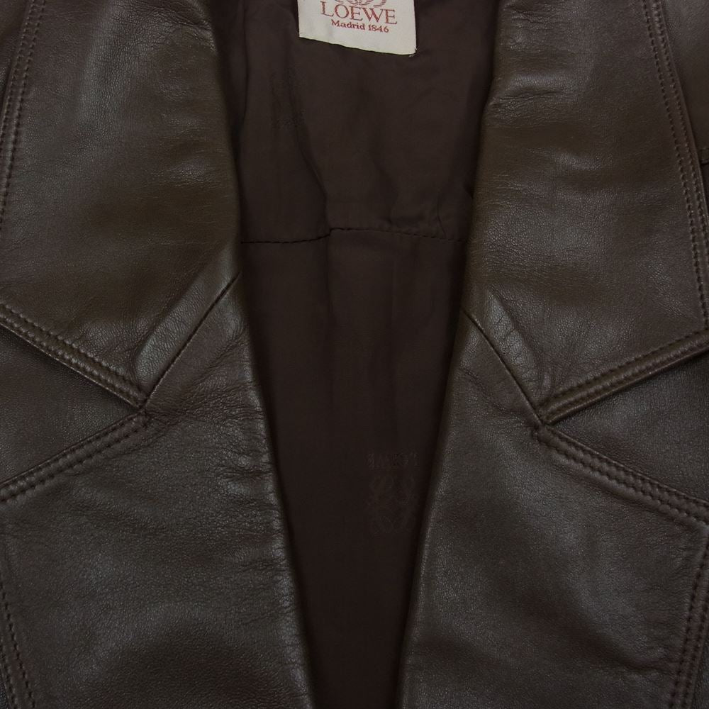 LOEWE ロエベ 4147 アナグラム ロゴ ボタン ラムレザー コート ジャケット ブラウン系 42【中古】