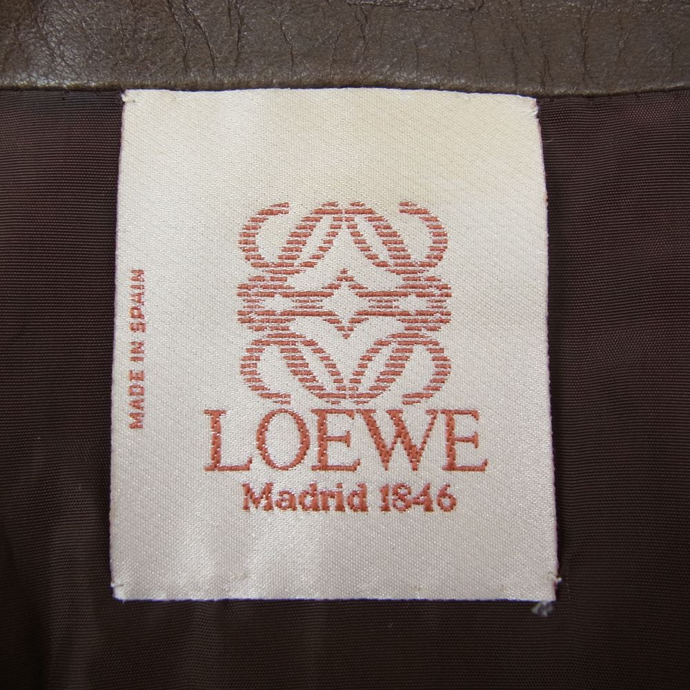 LOEWE ロエベ 4147 アナグラム ロゴ ボタン ラムレザー コート ジャケット ブラウン系 42【中古】