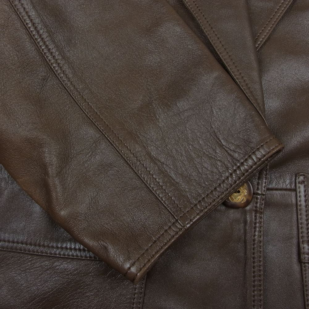 LOEWE ロエベ 4147 アナグラム ロゴ ボタン ラムレザー コート ジャケット ブラウン系 42【中古】