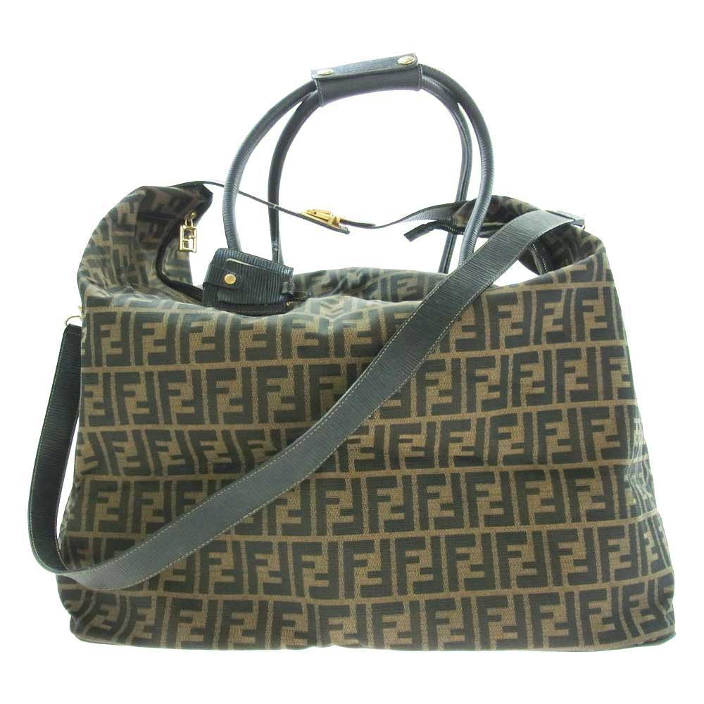 FENDI フェンディ ズッカ柄 ボストン トラベル ショルダー バッグ ブラウン系【中古】