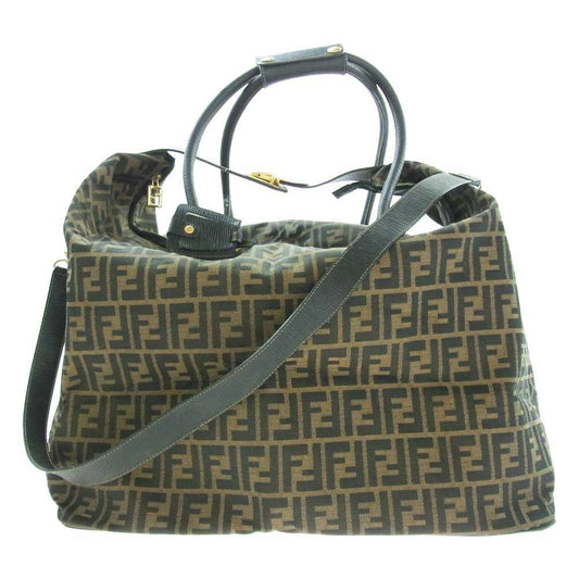 FENDI フェンディ ズッカ柄 ボストン トラベル ショルダー バッグ ブラウン系【中古】