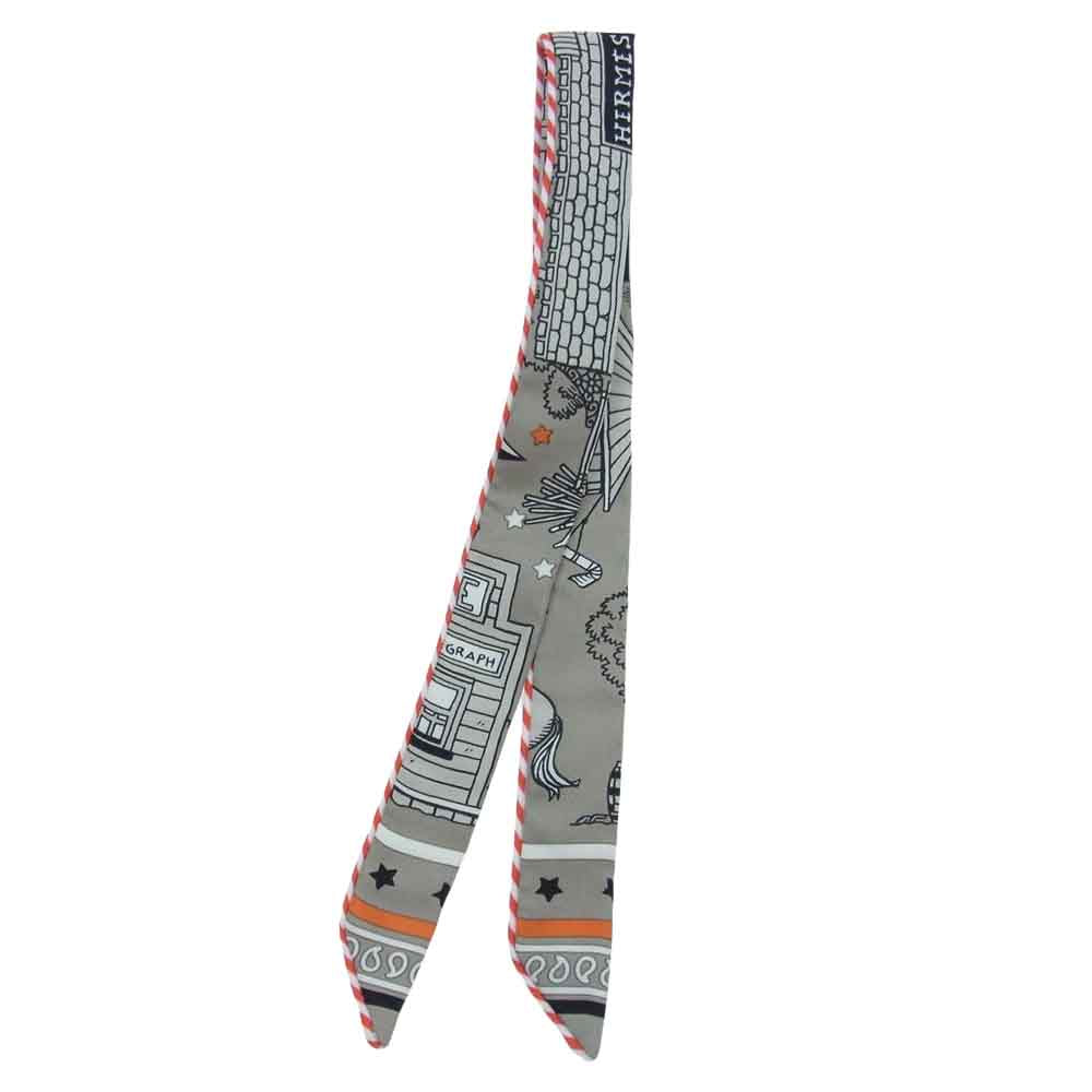 HERMES エルメス paris station ツイリー ツイリードール キャンディ パリステーション ブラッシュ ブルーグリス シルク100％ スカーフ ライトチャコール【極上美品】【中古】