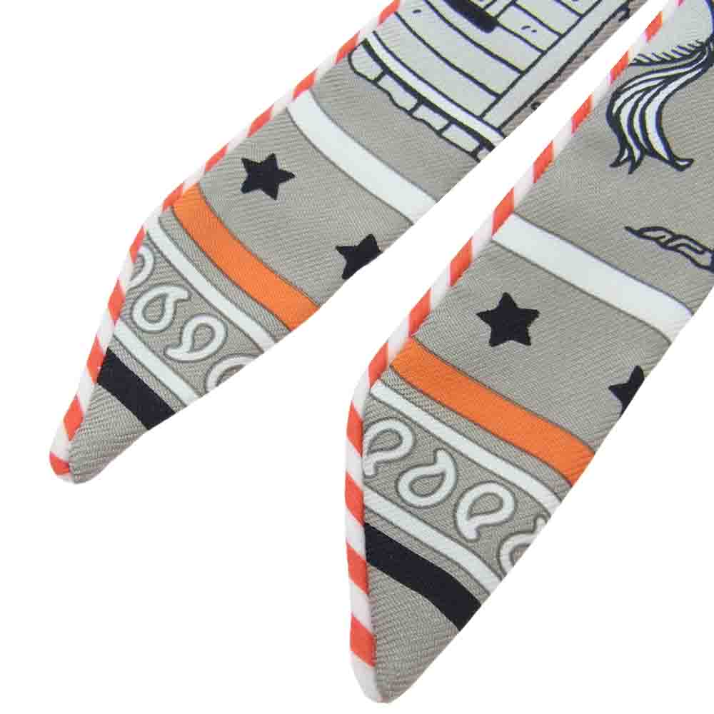 HERMES エルメス paris station ツイリー ツイリードール キャンディ パリステーション ブラッシュ ブルーグリス シルク100％ スカーフ ライトチャコール【極上美品】【中古】