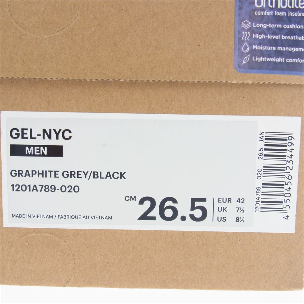 asics アシックス 1201A789-020 GEL-NYC GRAPHITE GREY BLACK グラファイト グレー ブラック ランニング スニーカー ブラック系 グレー系 26.5cm【新古品】【未使用】【中古】