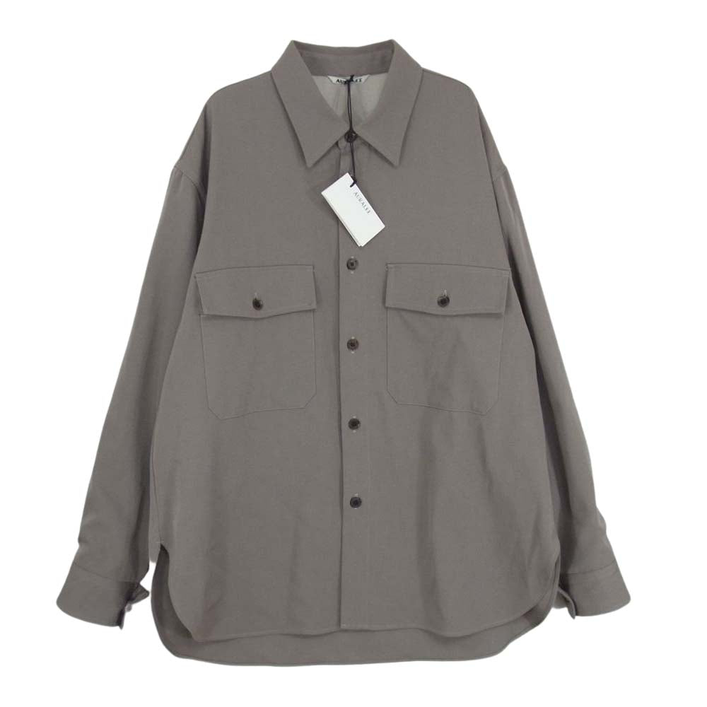 AURALEE オーラリー 19AW A9AS03MX WOOL MAX GABARDINE SHIRTS ウール マックス ギャバジン 長袖 シャツ グレー系 4【美品】【中古】