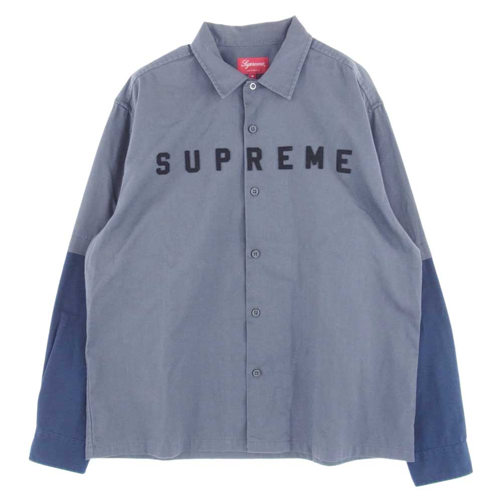 Supreme シュプリーム 20AW 2-Tone Work Shirt ロゴ ツートン ワーク 長袖 シャツ グレー系 ネイビー系 M【中古】