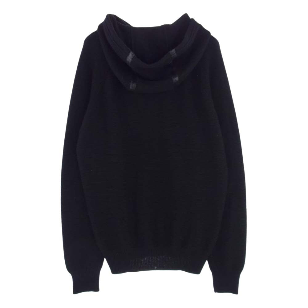 HERMES エルメス 国内正規品 レザートリム クロシェットドローコード アルパカ100％ ハーフジップ ニット パーカー ブラック系 M【中古】