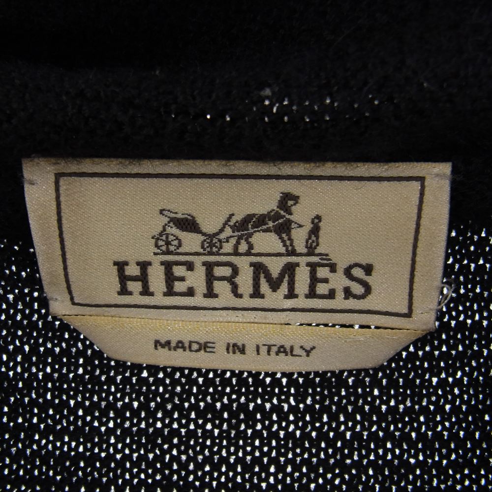 HERMES エルメス 国内正規品 レザートリム クロシェットドローコード アルパカ100％ ハーフジップ ニット パーカー ブラック系 M【中古】