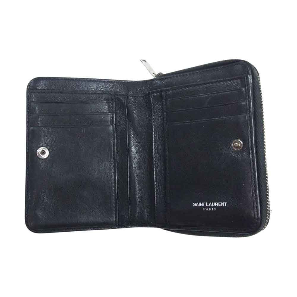 SAINT LAURENT サンローラン YSLロゴ キルティング モノグラム ラウンドジップ 財布 ブラック系【中古】