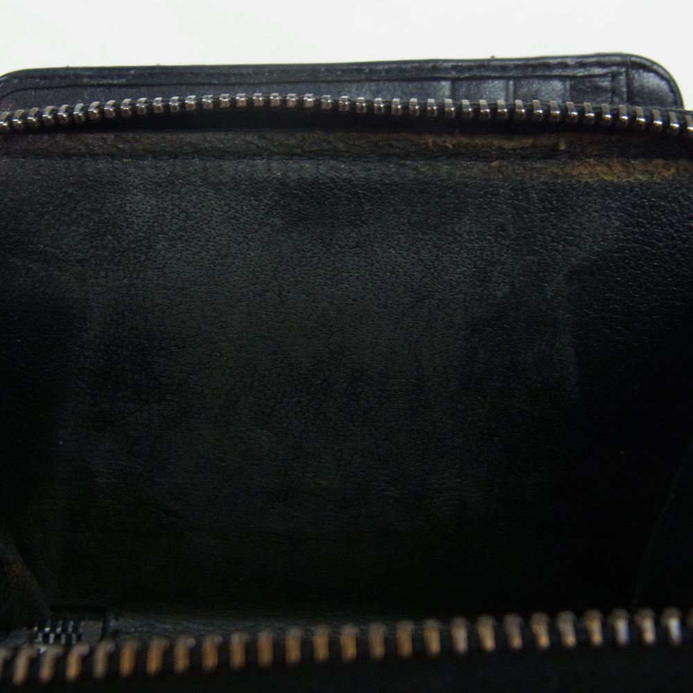 SAINT LAURENT サンローラン YSLロゴ キルティング モノグラム ラウンドジップ 財布 ブラック系【中古】