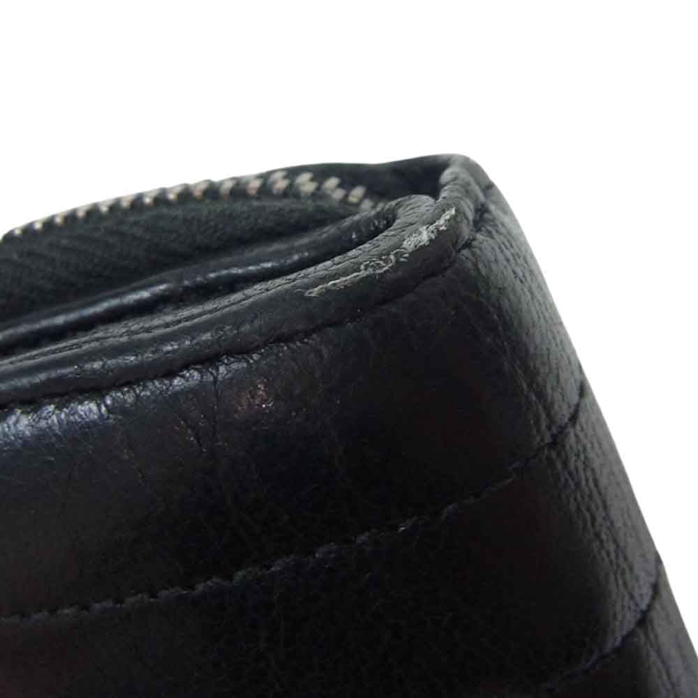 SAINT LAURENT サンローラン YSLロゴ キルティング モノグラム ラウンドジップ 財布 ブラック系【中古】