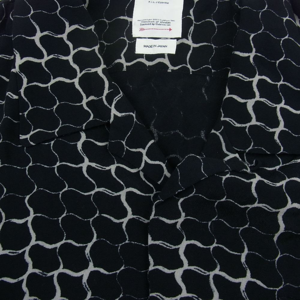 VISVIM ビズビム 0120105011020 20SS FREE EDGE SHIRT S/S LATTICE レーヨン 総柄 開襟 フリーエッジ 半袖 シャツ ブラック系 2【中古】