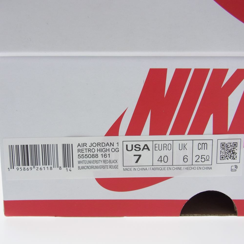 NIKE AIR JORDAN ナイキ ジョーダン 555088-161  AIR JORDAN1 RETRO HIGH OG エアジョーダン1 ハイカット スニーカー レッド系 ホワイト系 ブラック系 25cm【新古品】【未使用】【中古】