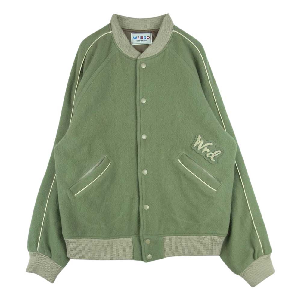 WEIRDO ウィアード WRD-21-AW-02 POLICE SQ JACKET ポリス ワッペン フリース スタジアム ジャケット スタジャン ライトグリーン系 M【中古】