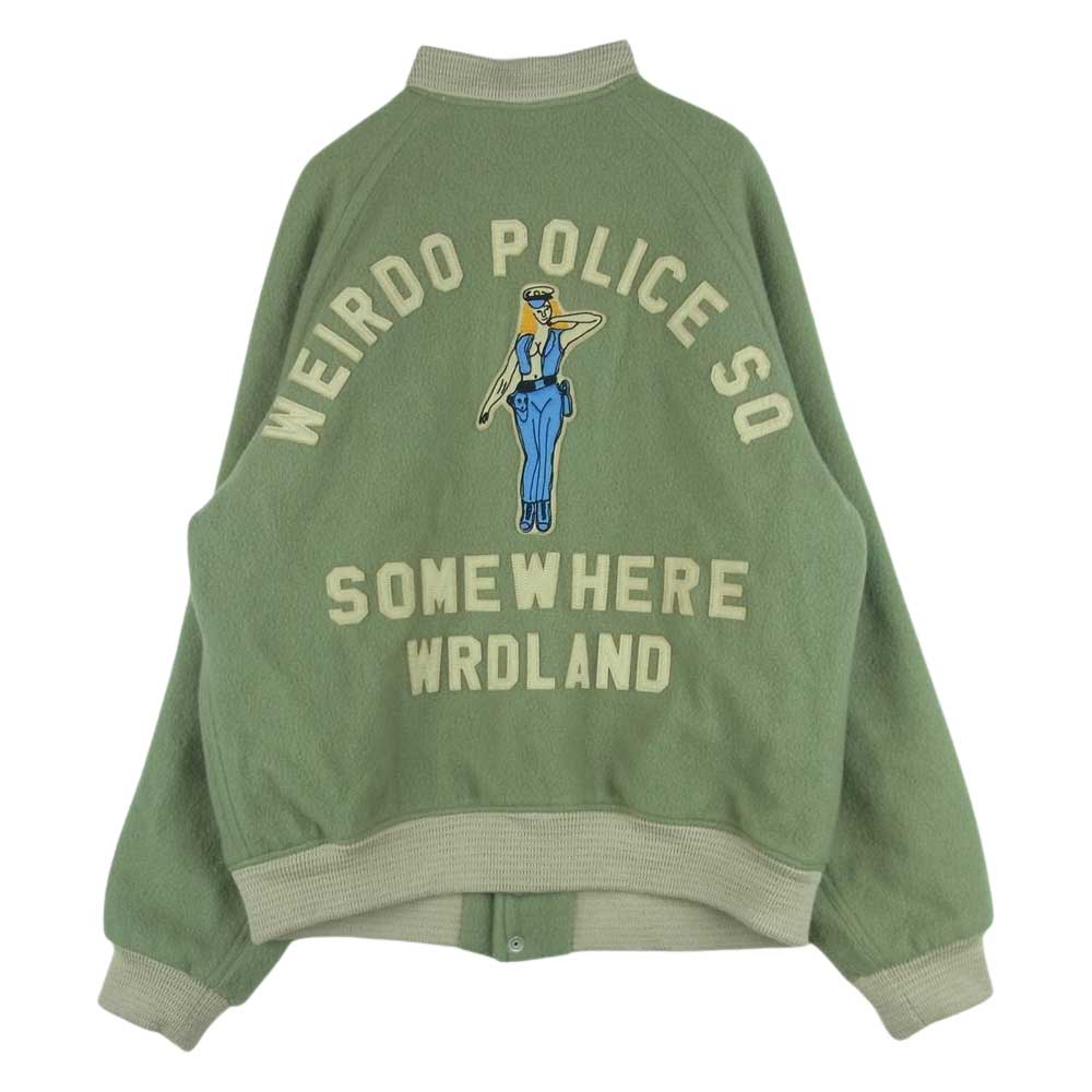 WEIRDO ウィアード WRD-21-AW-02 POLICE SQ JACKET ポリス ワッペン フリース スタジアム ジャケット スタジャン ライトグリーン系 M【中古】