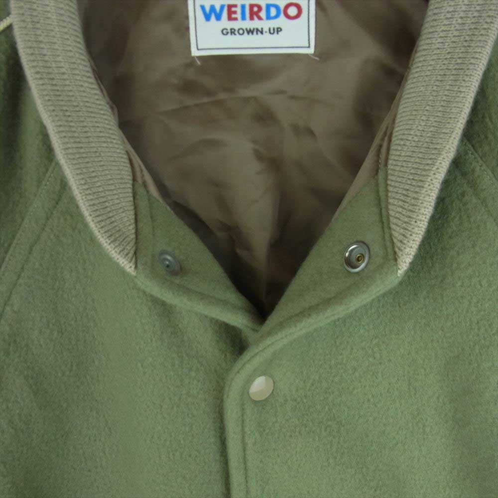 WEIRDO ウィアード WRD-21-AW-02 POLICE SQ JACKET ポリス ワッペン フリース スタジアム ジャケット スタジャン ライトグリーン系 M【中古】