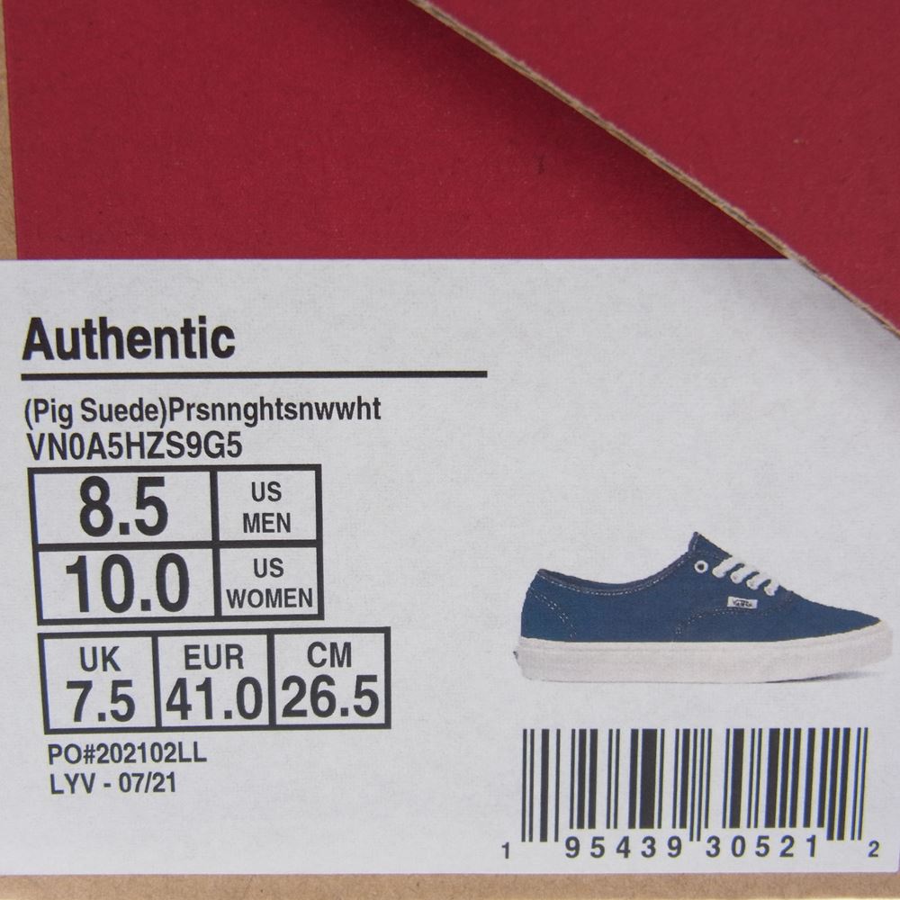 VANS バンズ  VN0A5HZS9G5  AUTHENTIC PIG SUEDE PARISIAN NIGHT オーセンティック スエード ローカット スニーカー ネイビー系 26.5cm【新古品】【未使用】【中古】