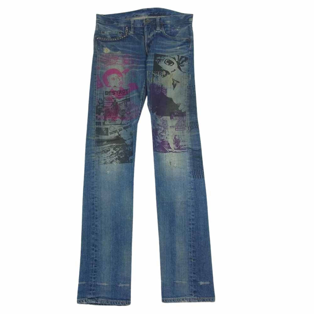 HYSTERIC GLAMOUR ヒステリックグラマー 5AP-0841 スタッズ デニム パンツ ダメージ プリント 転写 ガール インディゴブルー系 28【中古】