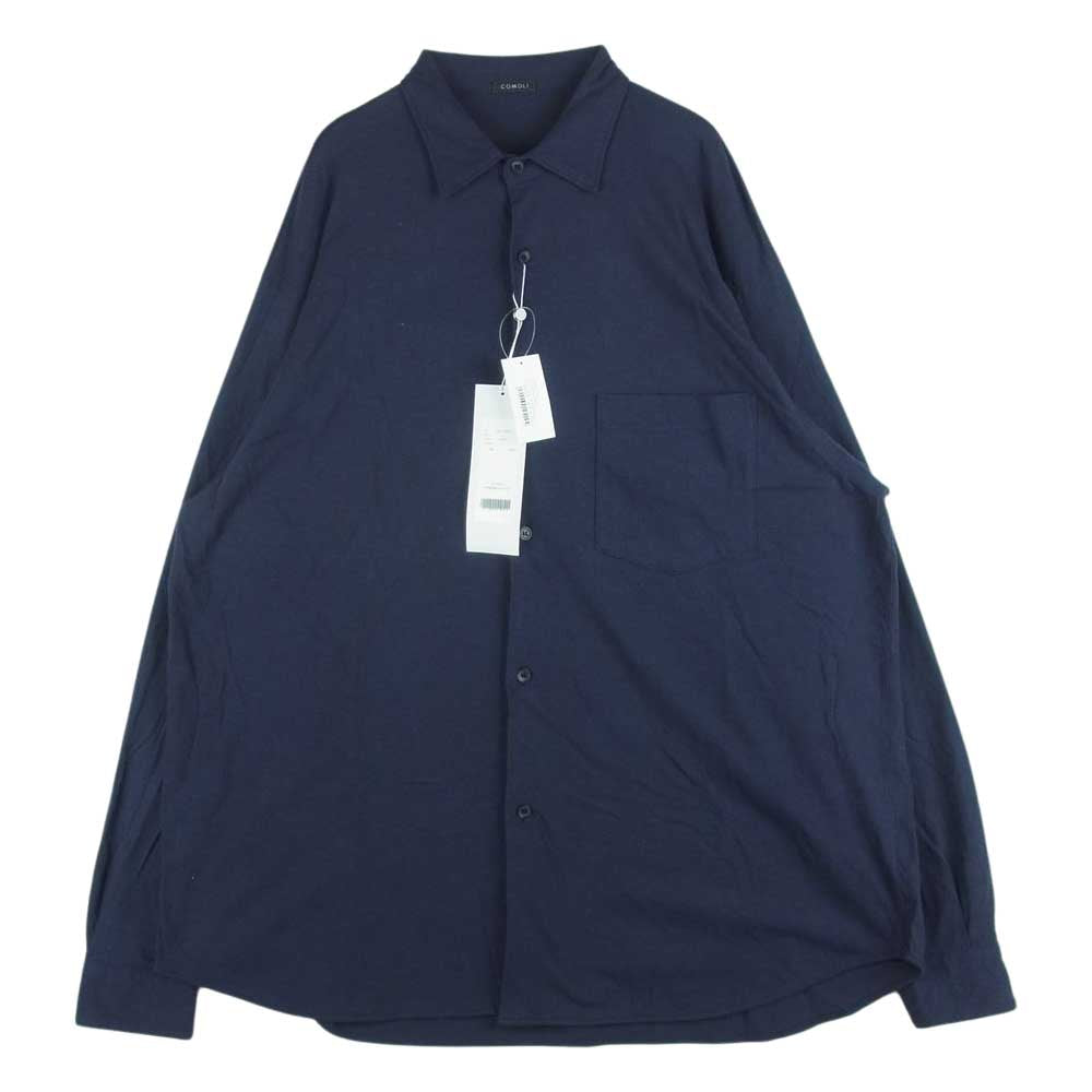 COMOLI コモリ 23SS X01-05016 コットンジャージ コモリシャツ 長袖 シャツ ネイビー系 2【美品】【中古】