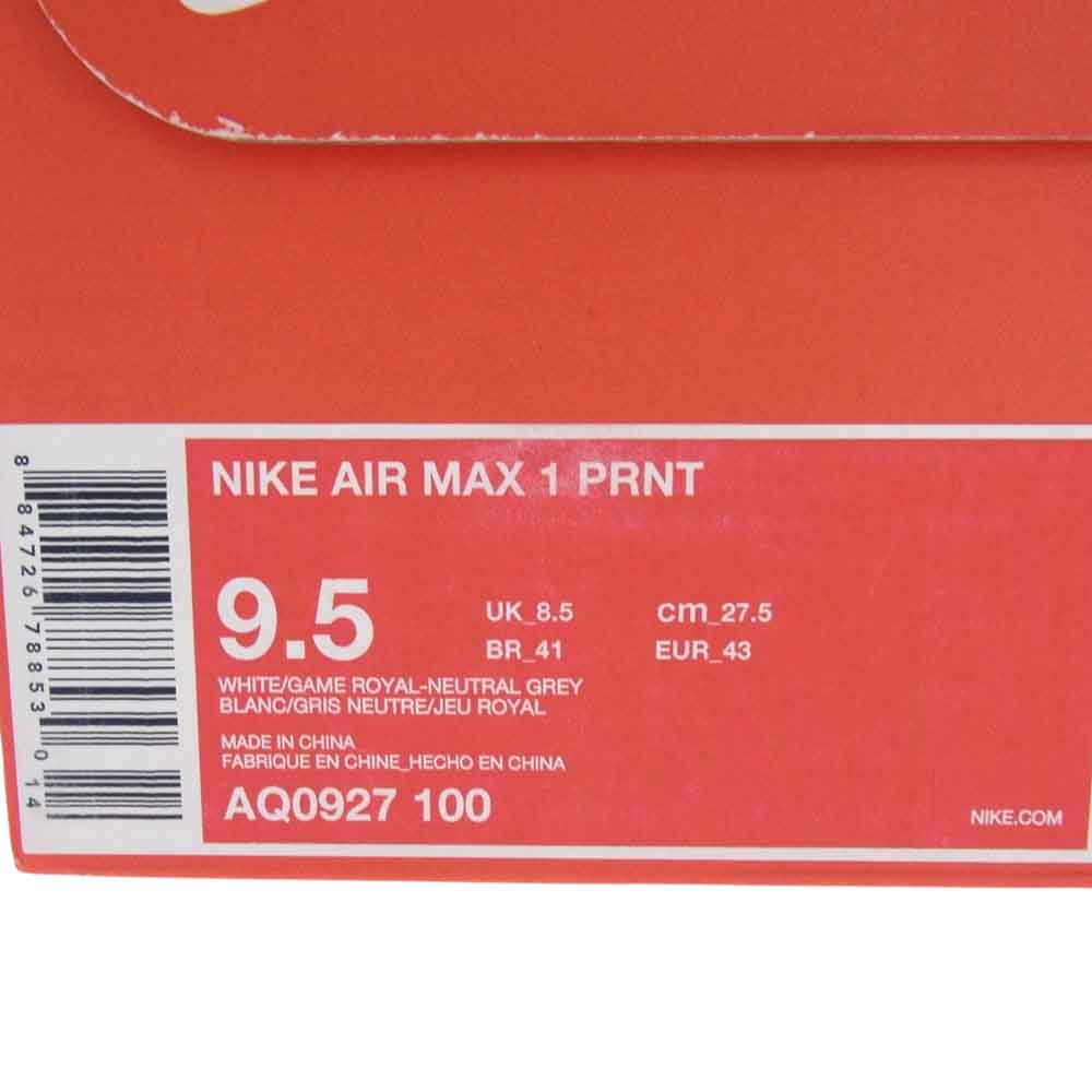 NIKE ナイキ AQ0927-100  AIR MAX 1 PRNT WE LOVE NIKE white game royal neutral grey ローカット スニーカー ホワイト系 ブルー系 グレー系 27.5cm【中古】