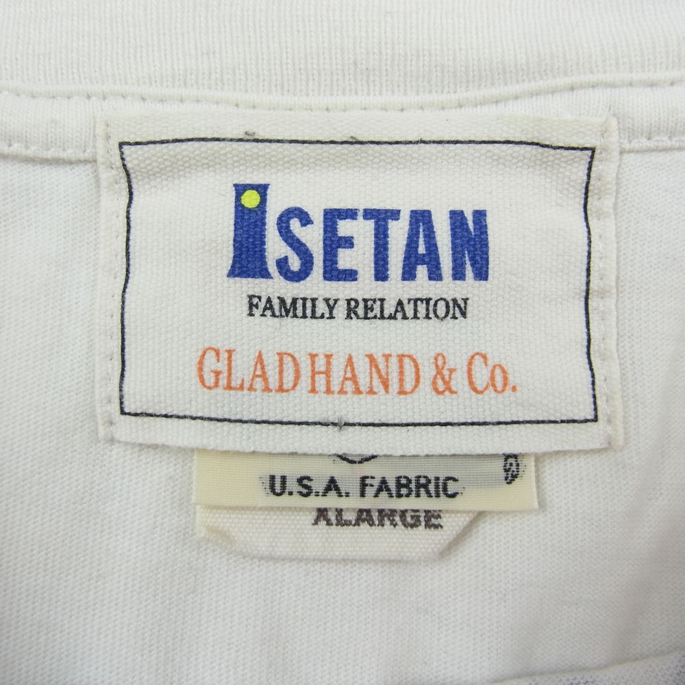 GLADHAND & Co. グラッドハンド ISETAN 伊勢丹限定 CLUTCH MAGAZINE シェイクハンド ポケット プリント Tシャツ 半袖 ホワイト ホワイト系 XL【中古】