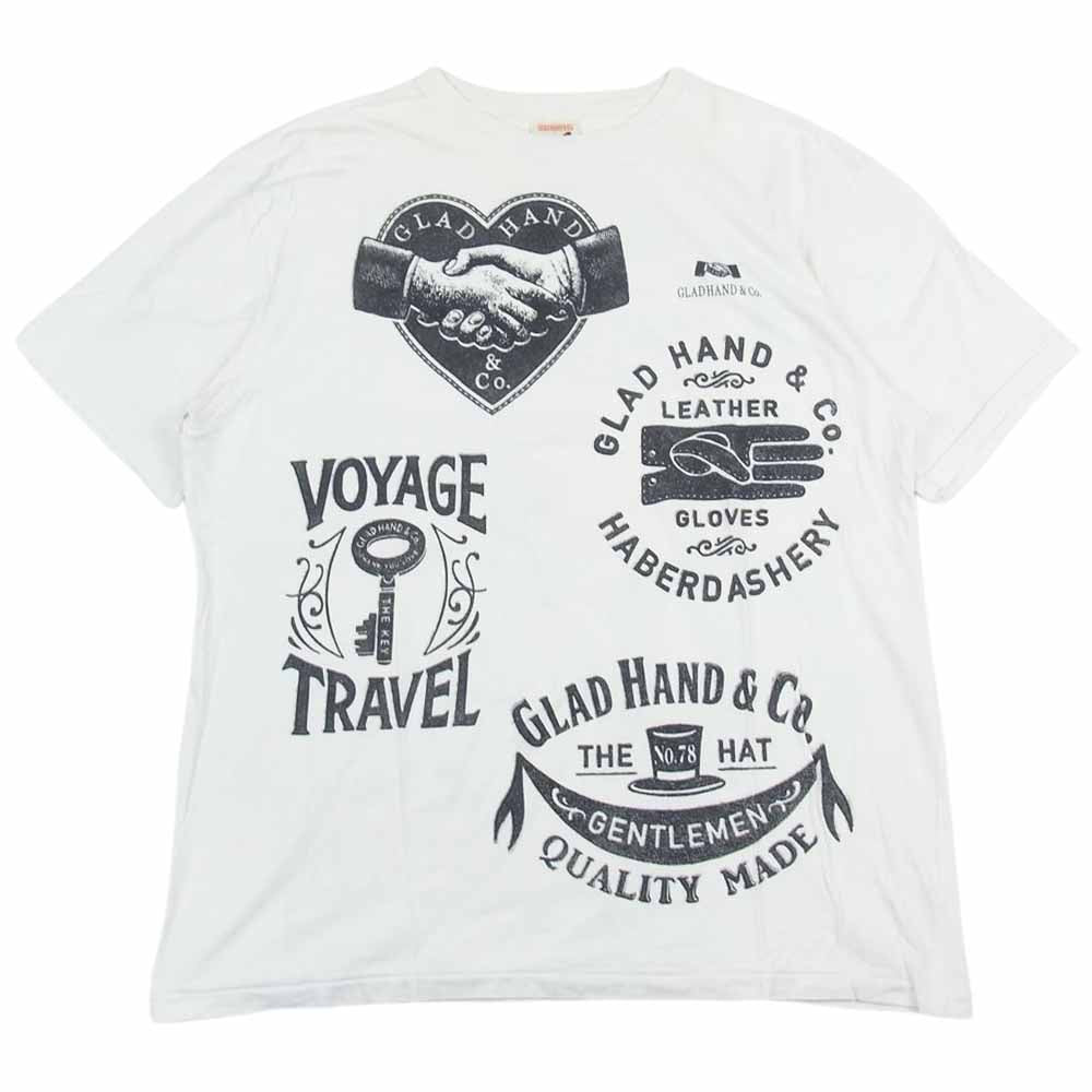 GLADHAND & Co. グラッドハンド シェイクハンド ハート 総柄 プリント Tシャツ 半袖 ホワイト ホワイト系 XL【中古】