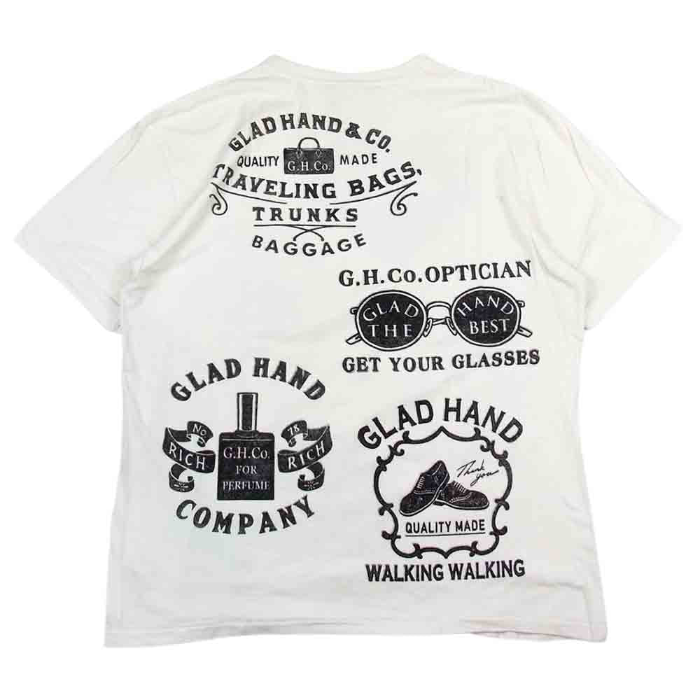 GLADHAND & Co. グラッドハンド シェイクハンド ハート 総柄 プリント Tシャツ 半袖 ホワイト ホワイト系 XL【中古】