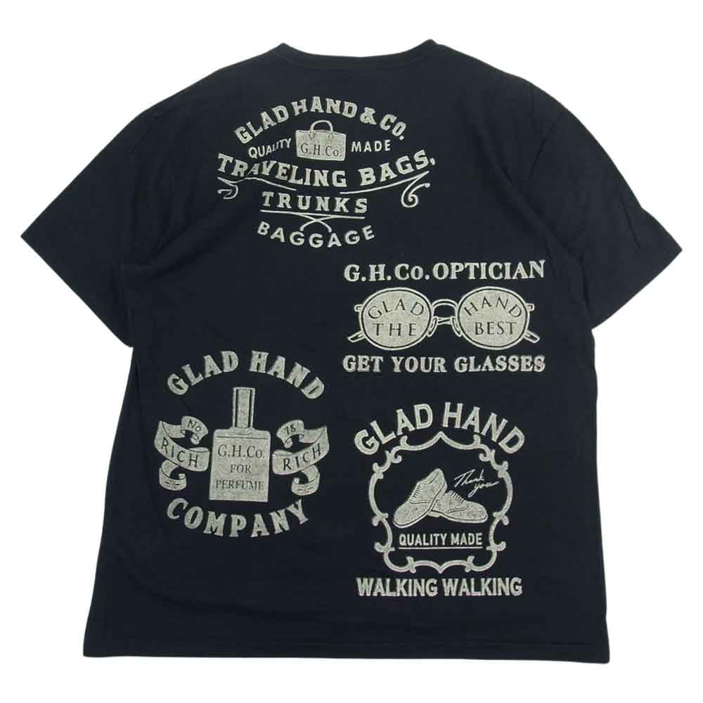 GLADHAND & Co. グラッドハンド シェイクハンド ハート 総柄 プリント Tシャツ 半袖 ブラック ブラック系 XL【中古】