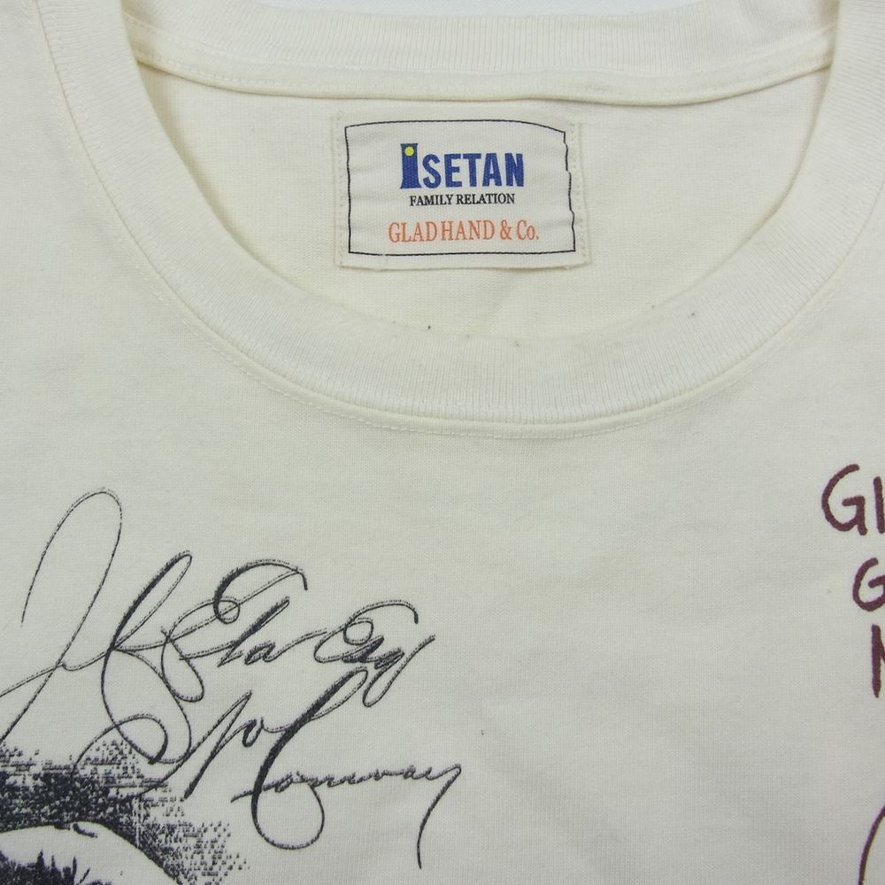GLADHAND & Co. グラッドハンド ISETAN 伊勢丹限定 総柄 イラスト プリント Tシャツ カットソー 長袖 ホワイト オフホワイト系 XL【中古】