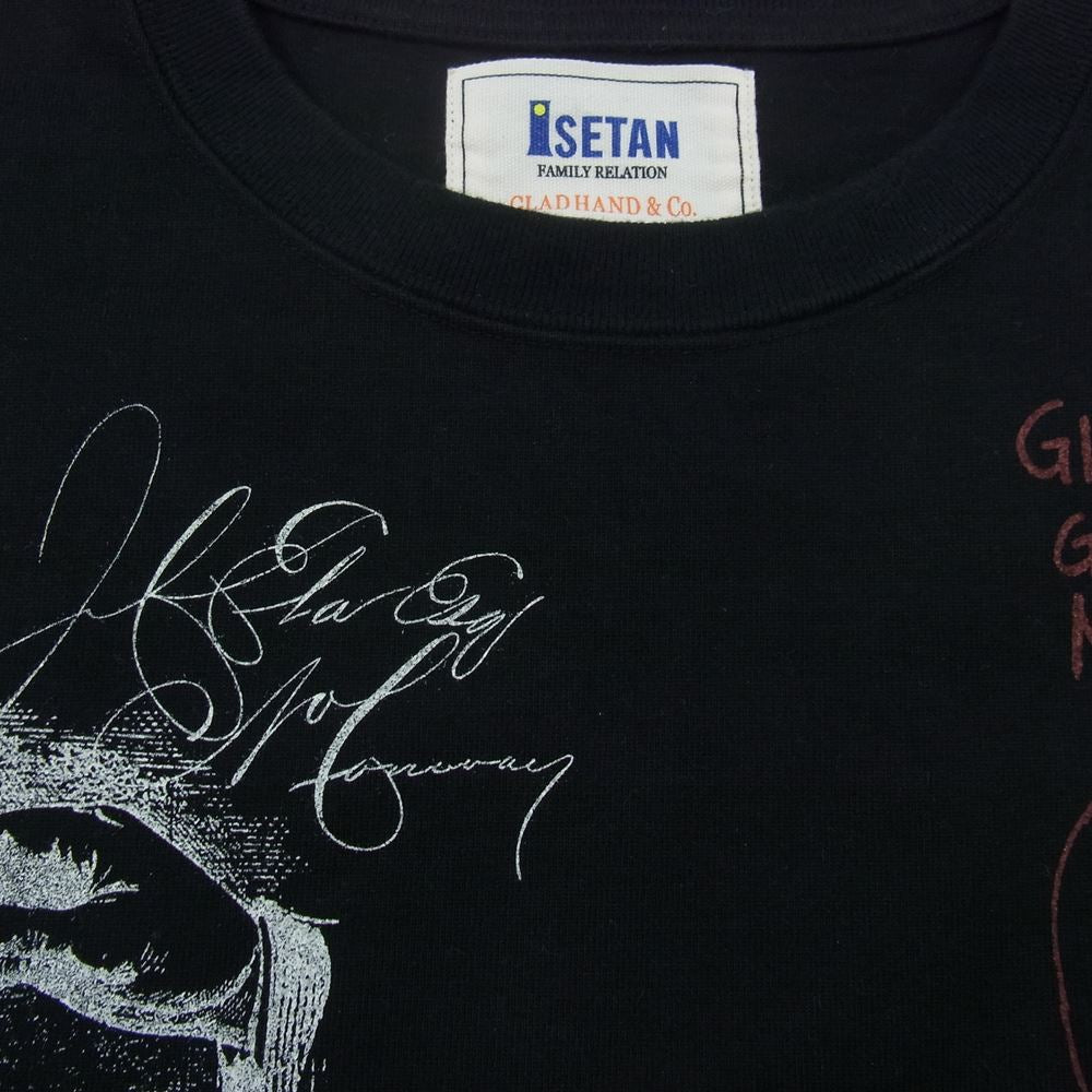 GLADHAND & Co. グラッドハンド ISETAN 伊勢丹限定 総柄 イラスト プリント Tシャツ カットソー 長袖 ブラック ブラック系 XL【中古】