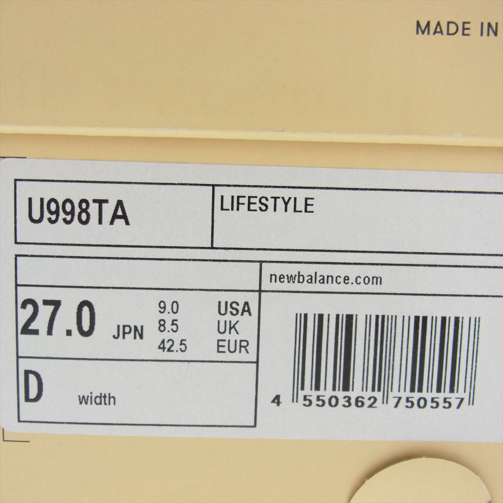 NEW BALANCE ニューバランス U998TA 998 USA製 BY TEDDY SANTIS GRAY スエード メッシュ テディ サンティス グレー スニーカー グレー系 27cm【新古品】【未使用】【中古】