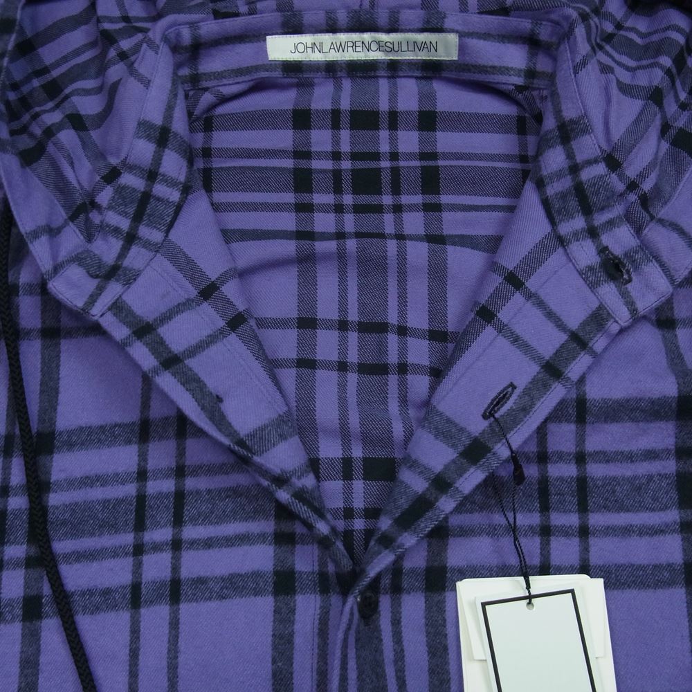 JOHN LAWRENCE SULLIVAN ジョンローレンスサリバン 19AW 3B006-0219-35 Checked Flannel チェック フランネル フーデット シャツ パーカー パープル系 46【極上美品】【中古】