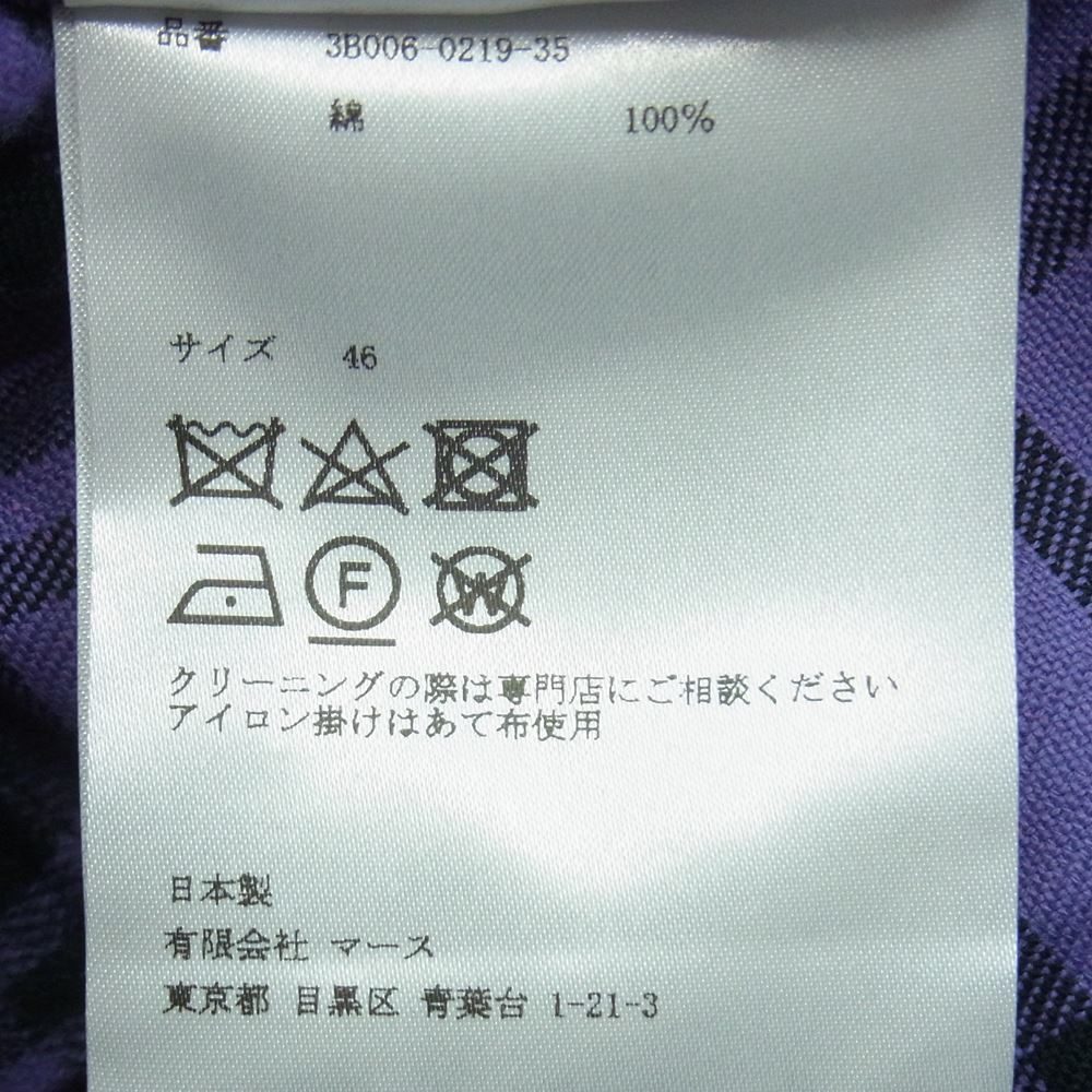 JOHN LAWRENCE SULLIVAN ジョンローレンスサリバン 19AW 3B006-0219-35 Checked Flannel チェック フランネル フーデット シャツ パーカー パープル系 46【極上美品】【中古】