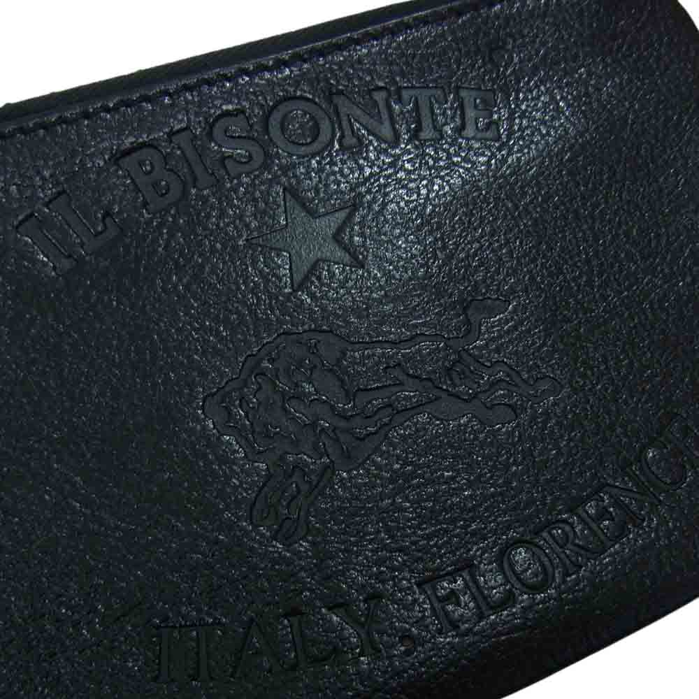 IL BISONTE イルビゾンテ ビッグロゴ フラップ レザー ポーチ ブラック系【中古】