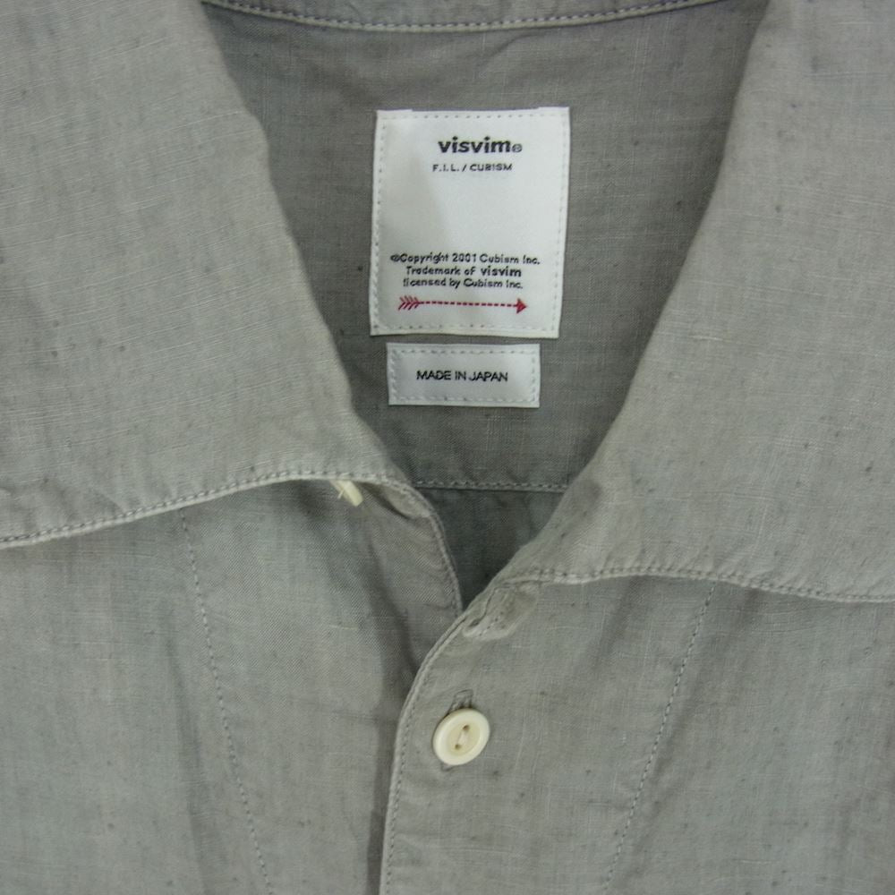 VISVIM ビズビム 23SS 0123105011007 PALMER SHIRT L/S DMGD LINEN GREY 天然染色加工 長袖 リネン シャツ  グレー系 1【新古品】【未使用】【中古】