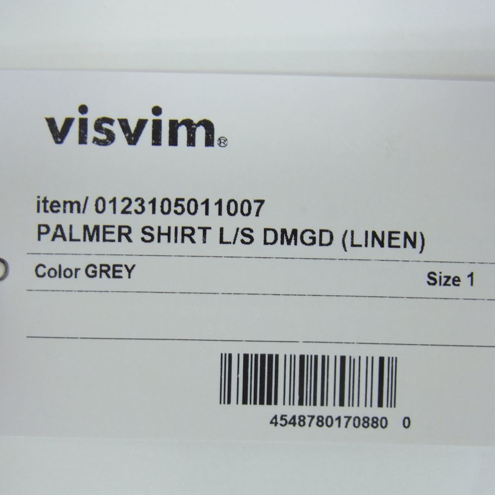 VISVIM ビズビム 23SS 0123105011007 PALMER SHIRT L/S DMGD LINEN GREY 天然染色加工 長袖 リネン シャツ  グレー系 1【新古品】【未使用】【中古】